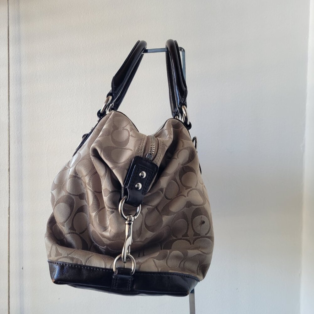 Coach Ashley Signature Sateen Brown/Khaki Satchel Handbag - Picture 8 of 16